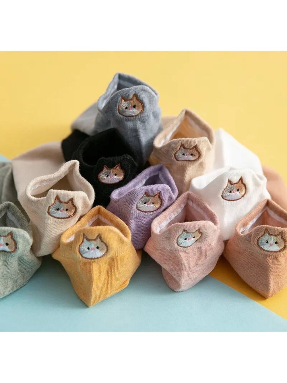 10 Pair Women Cat Embroidered Cotton Ankle Socks Cute Cartoon Short Boat Casual